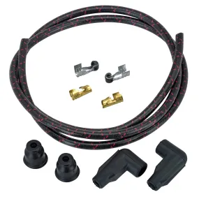 8mm Cloth 90 Degree Spark Plug Wire Sets - Black with Red tracers