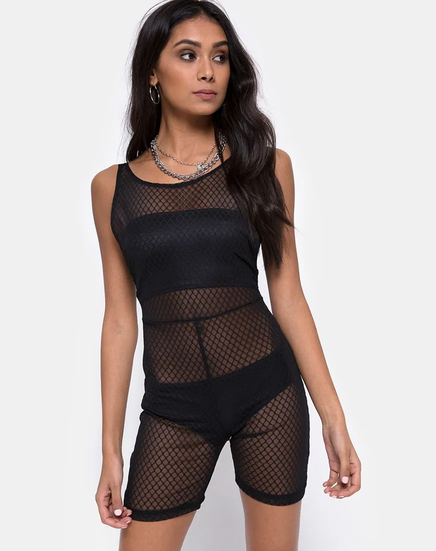 Acro Unitard in Black Fishnet