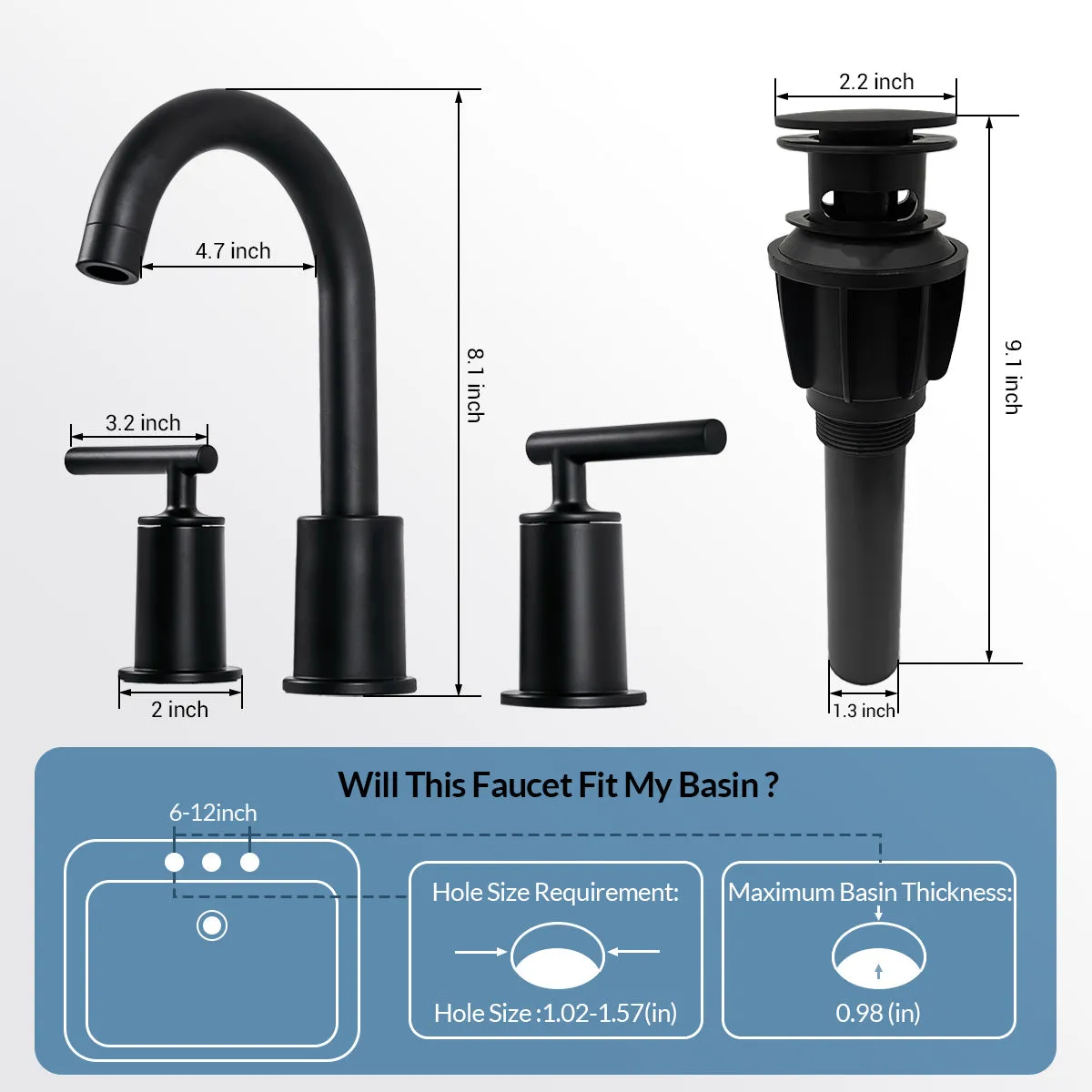 ANDY STAR  Bathroom Faucet 3 Hole, 360 Degree Swivel Spout Bathroom Sink Faucet with 2 Level Handle of Hot&Cold Water Control