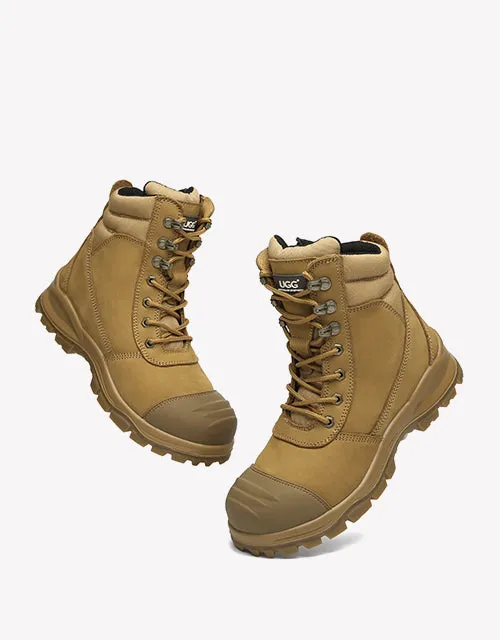 Australian Shepherd Work Safety Boots Mens Leo Lace Up Zip Steel Toe With Wool Insoles