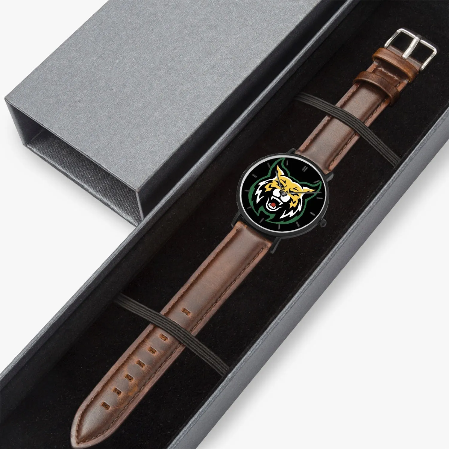 Bishop Ultra-Thin Leather Strap Quartz Watch (Black With Indicators)