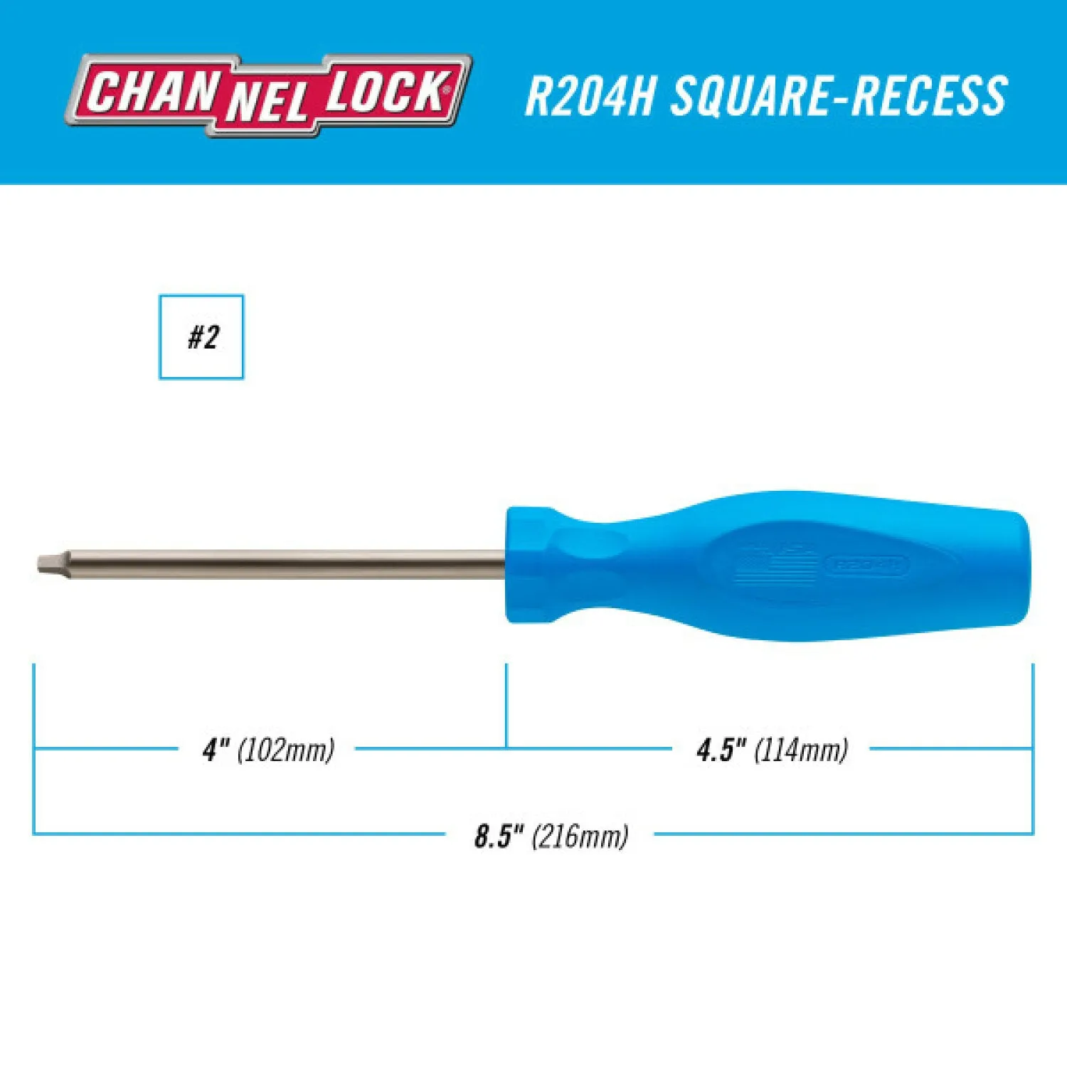 Channellock R204H Square Recess #2 X 4-Inch Professional Screwdriver