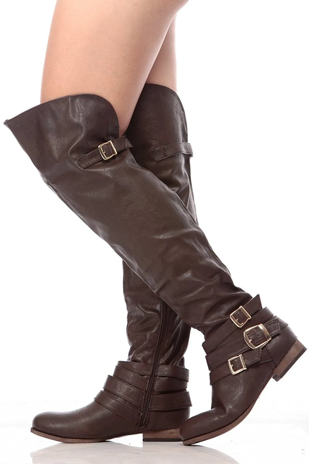 Dark Brown Faux Leather Over the Knee Riding Women's Boots