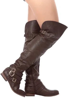 Dark Brown Faux Leather Over the Knee Riding Women's Boots