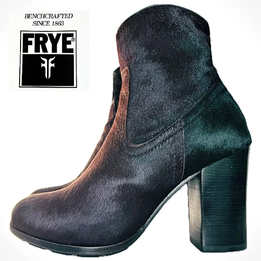 FRYE Parker Short Calf Hair On Black Ankle Bootie Boots