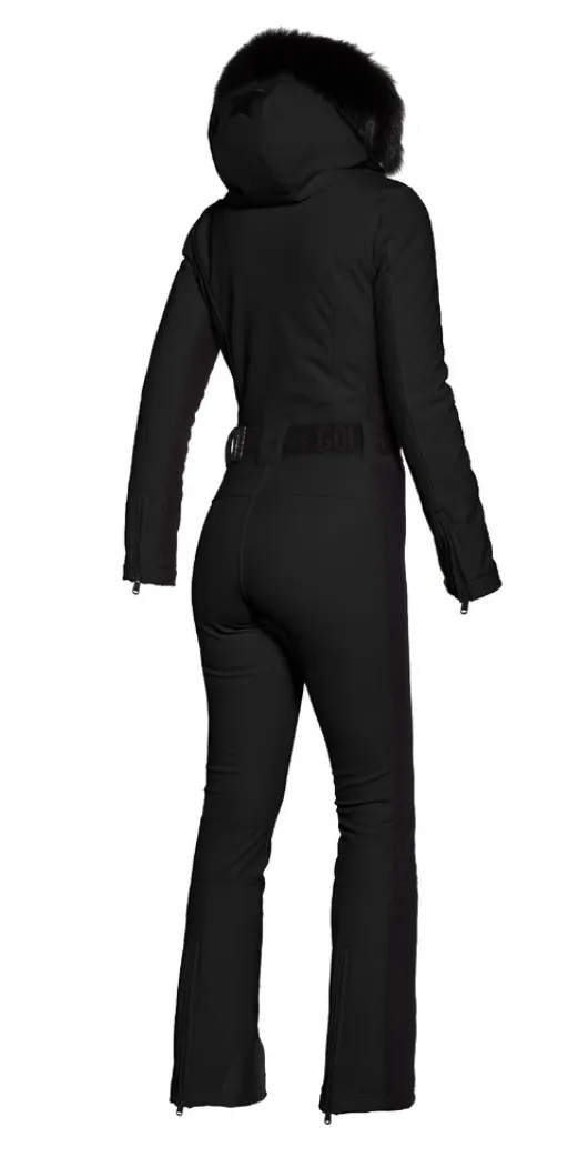 Goldbergh Parry One Piece Ski Suit in Black with Fur Hood