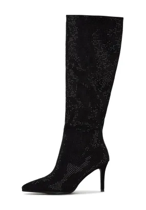 Jewel Stiletto Knee High Boots Mili - Black