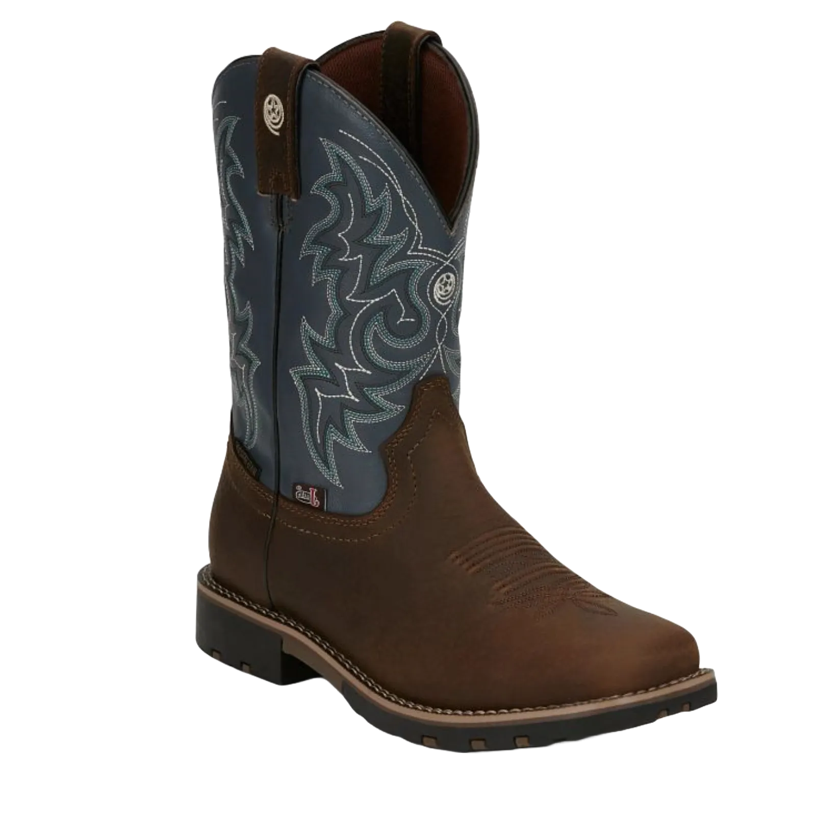 Justin Men's Fireman Silver Blue Water Buffalo Square Toe Boots GR9052