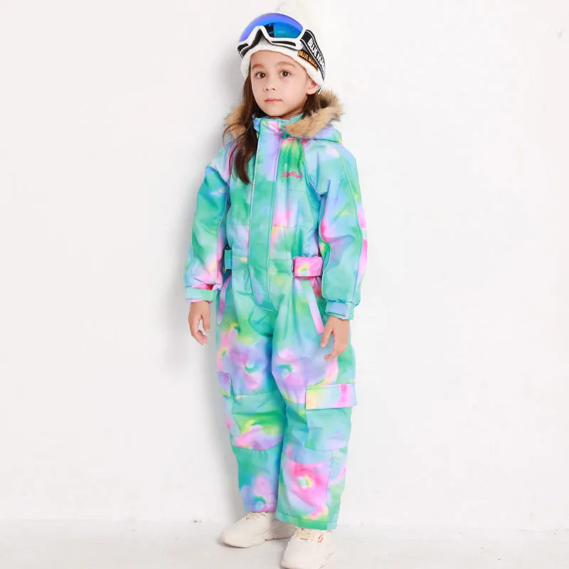 Kid's Blue Magic Waterproof Colorful One Piece Coveralls Ski Suits Winter Jumpsuits