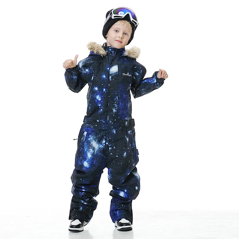 Kid's Blue Magic Waterproof Colorful One Piece Coveralls Ski Suits Winter Jumpsuits