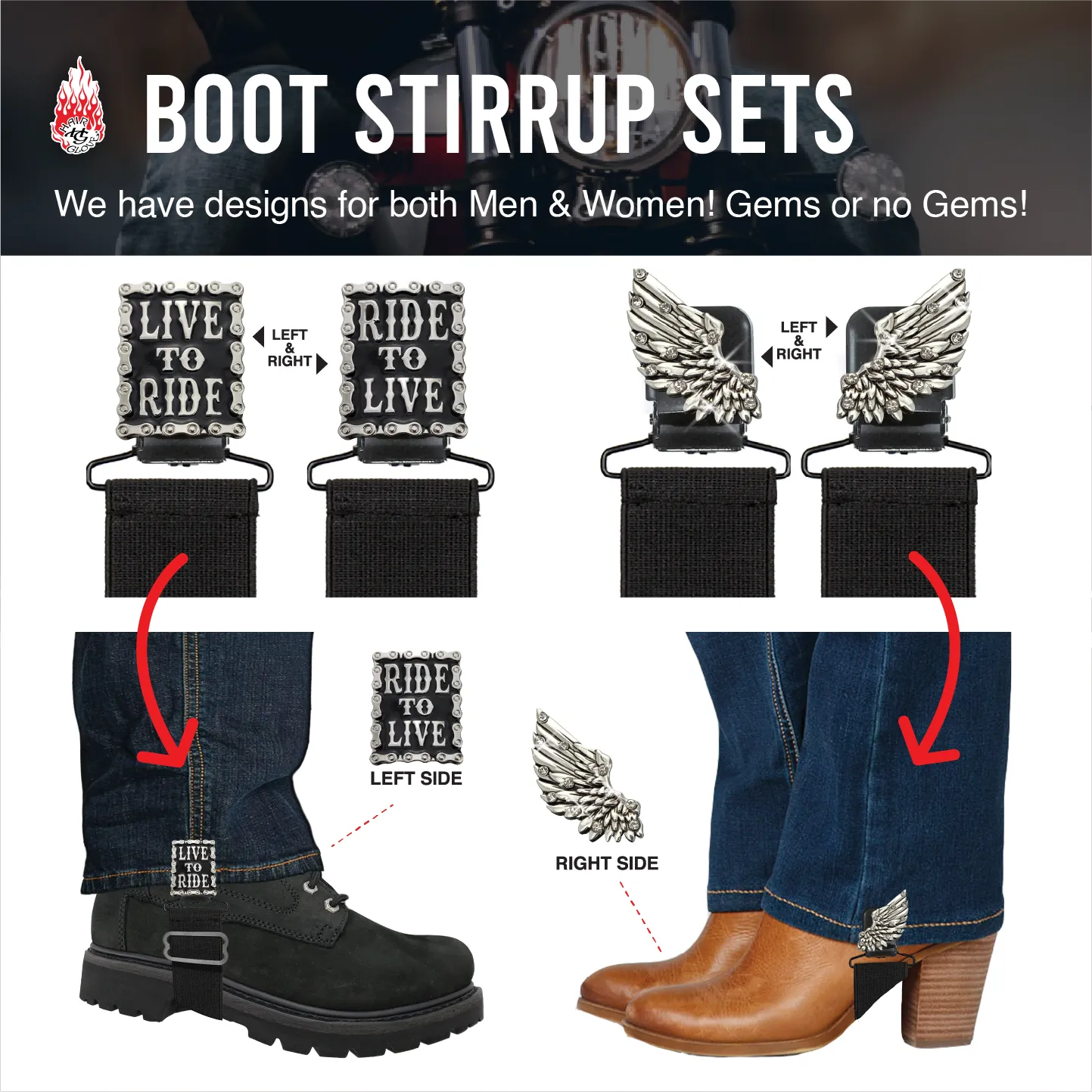 LIVE TO RIDE, RIDE TO LIVE Boot Stirrup Set