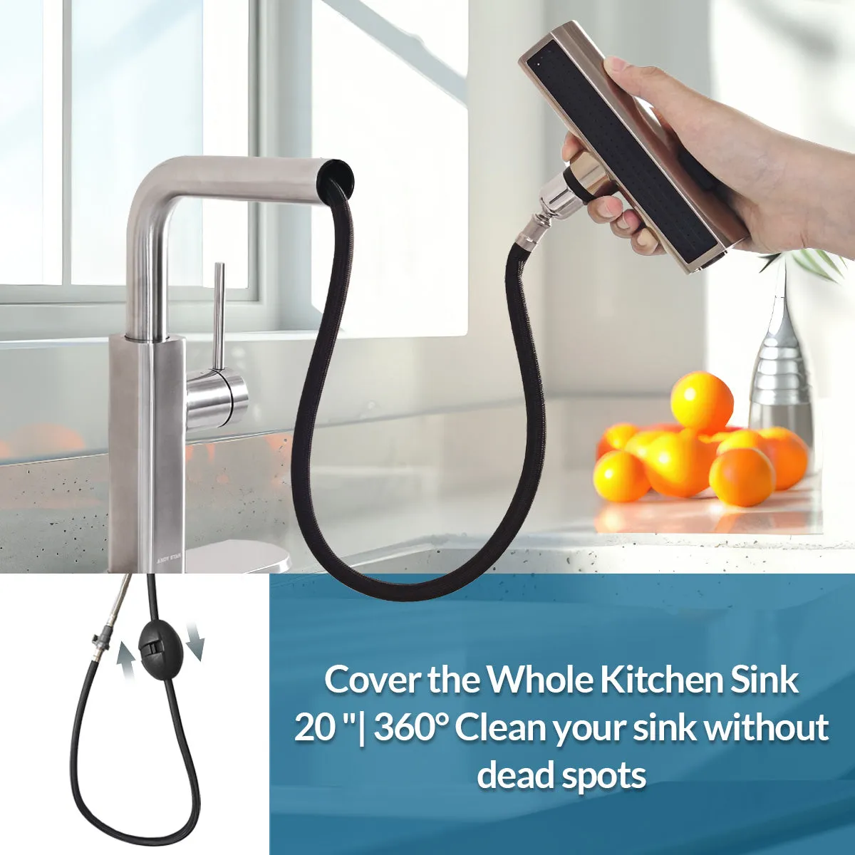 Modern Stainless Steel Kitchen Faucet with Pull-Out Sprayer 3 in 1 Flow Modes