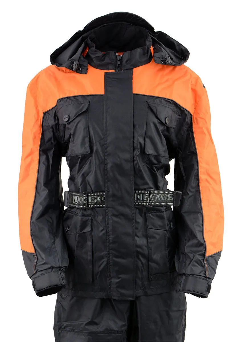 NexGen Ladies SH205101 Black and Orange Armored Hooded Water Proof Rain Suit