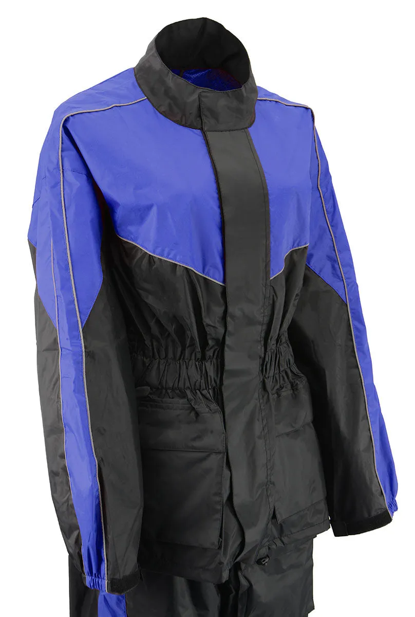 NexGen Ladies XS5001 Black and Blue Water Proof Rain Suit with Reflective Piping