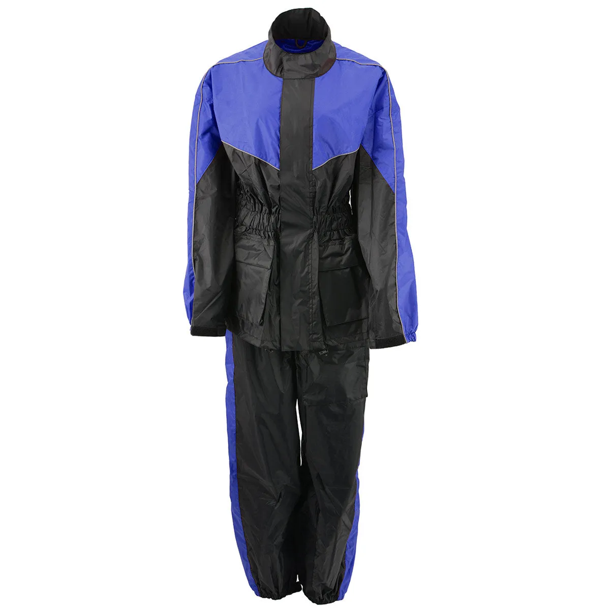 NexGen Ladies XS5001 Black and Blue Water Proof Rain Suit with Reflective Piping