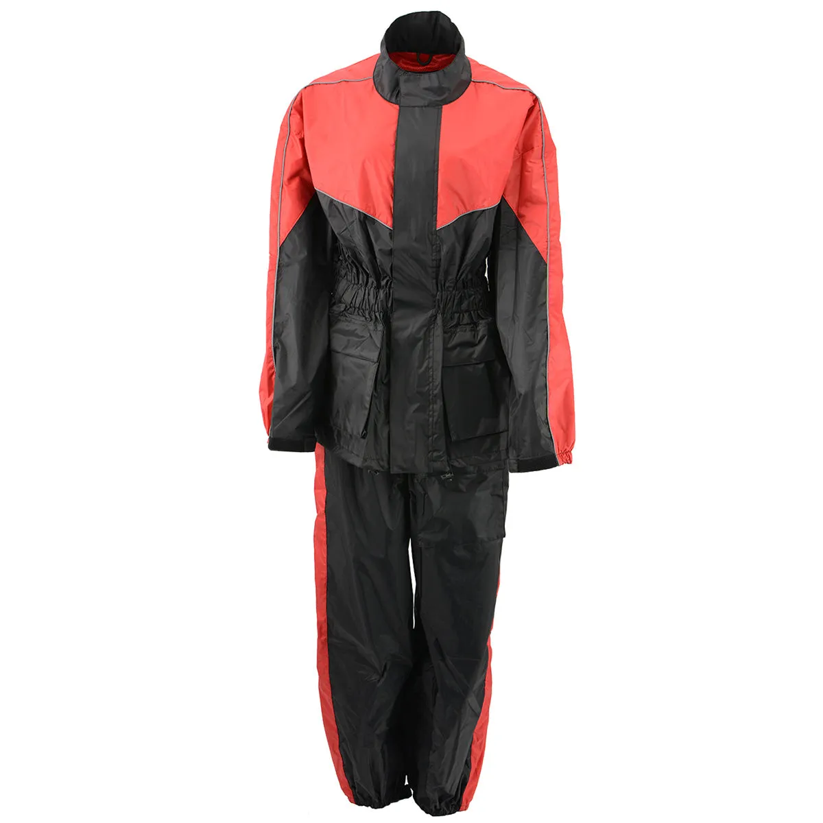 NexGen Ladies XS5001 Black and Red Water Proof Rain Suit with Reflective Piping