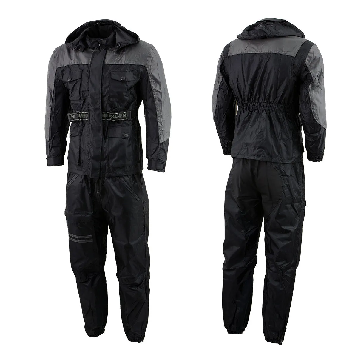 NexGen Men's SH2049 Black and Grey Hooded Water Proof Armored Rain Suit