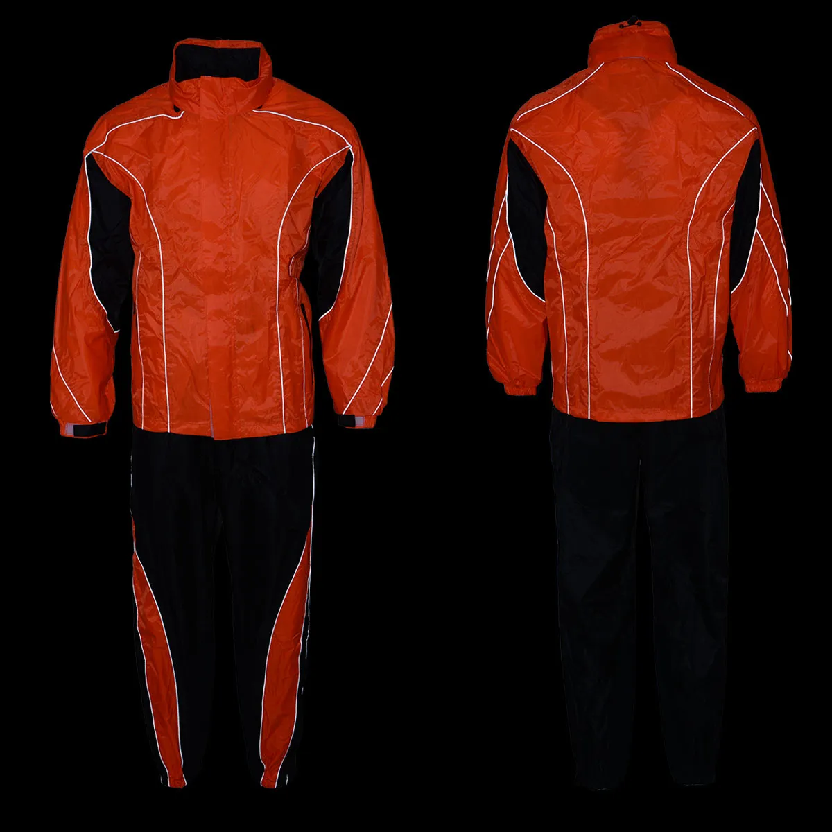 NexGen Men’s XS5020 Orange and Black Hooded Hi Visibility Water Proof Rain Suit with Reflective Piping