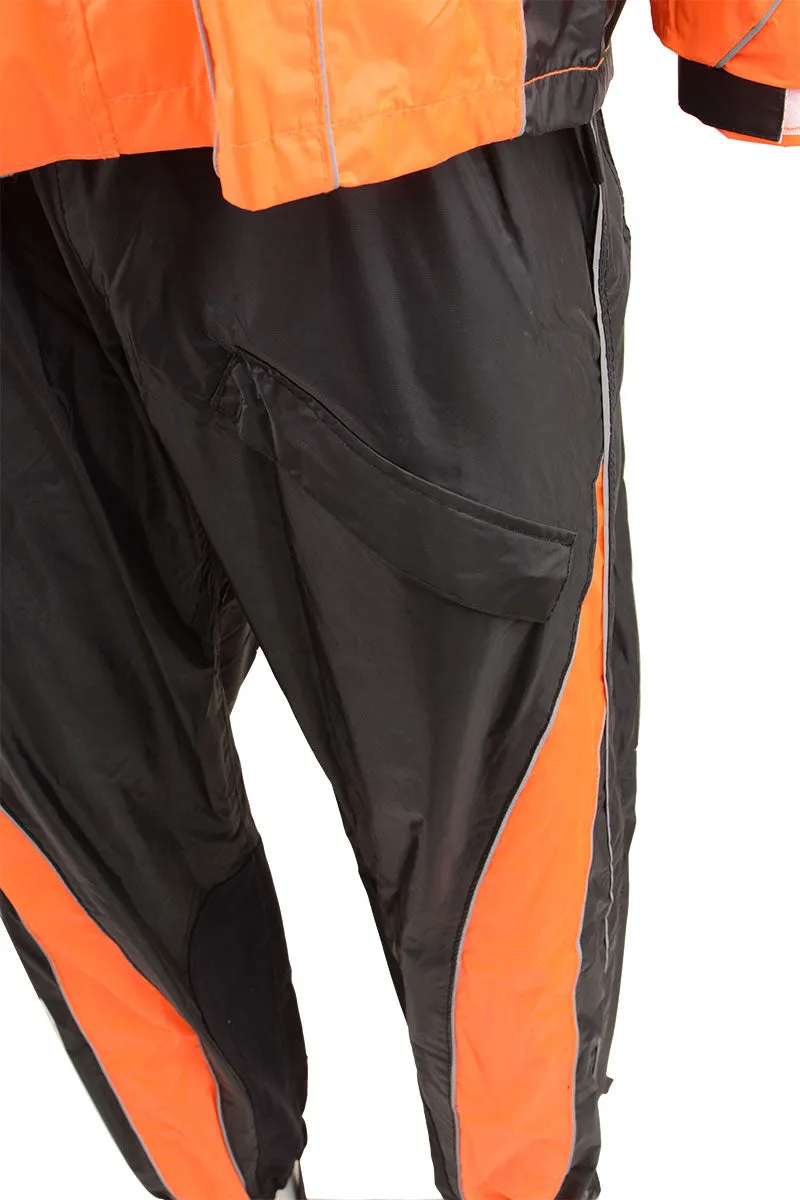 NexGen Men’s XS5020 Orange and Black Hooded Hi Visibility Water Proof Rain Suit with Reflective Piping