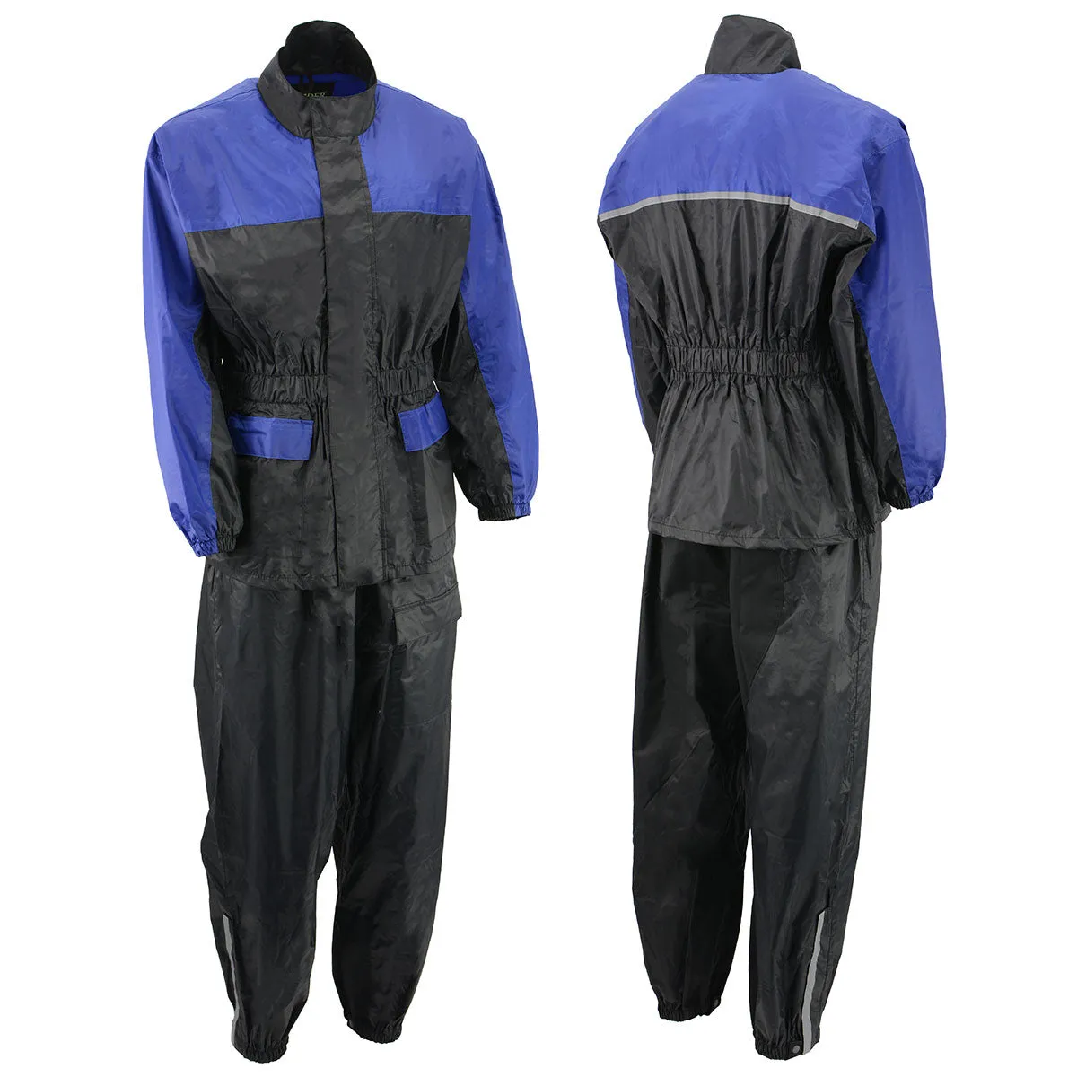 NexGen XS5031 Women's Blue and Black Water Proof Rain Suit with Cinch Sides