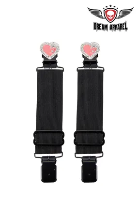 Pink/Chrome Heart And Rose Alligator Boot Clips