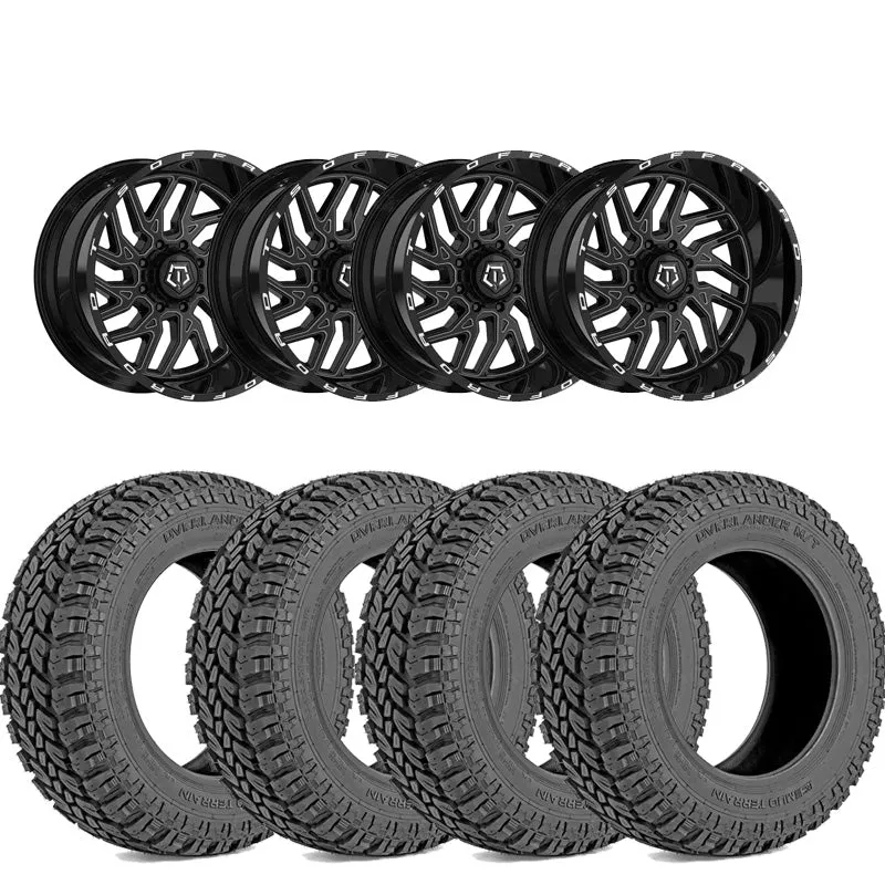 Rough Country 35X12.50R20 Tires & TIS Black Milled Wheels Package | 2022-2025 Toyota Tundra