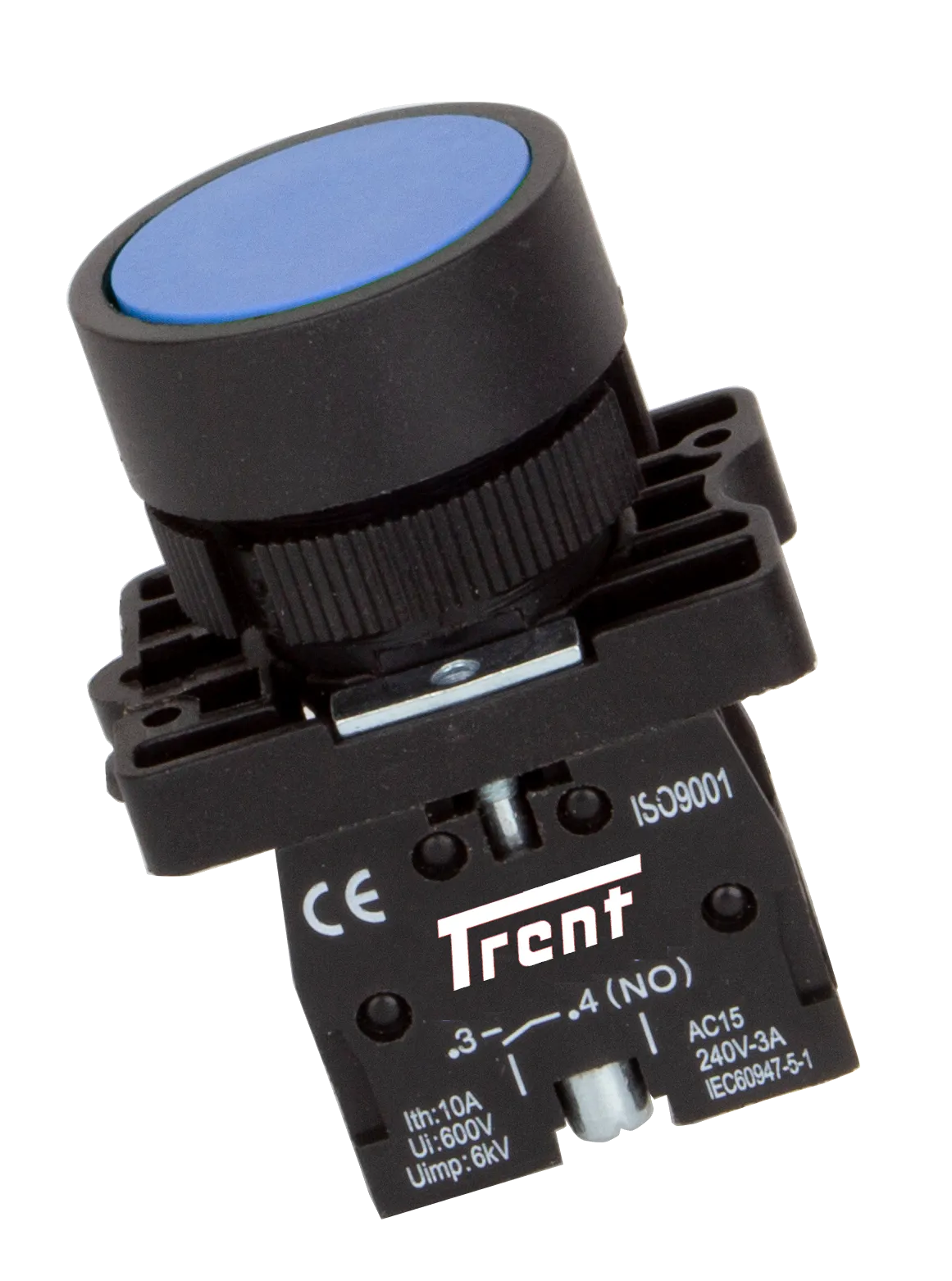 TRB-22D-B-240, 22mm Pushbutton Momentary BLUE 240VAC, Plastic, IEC60947-5-1