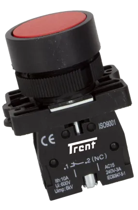 TRB-22D-R-240, 22mm Pushbutton Momentary RED 240VAC, Plastic, IEC60947-5-1