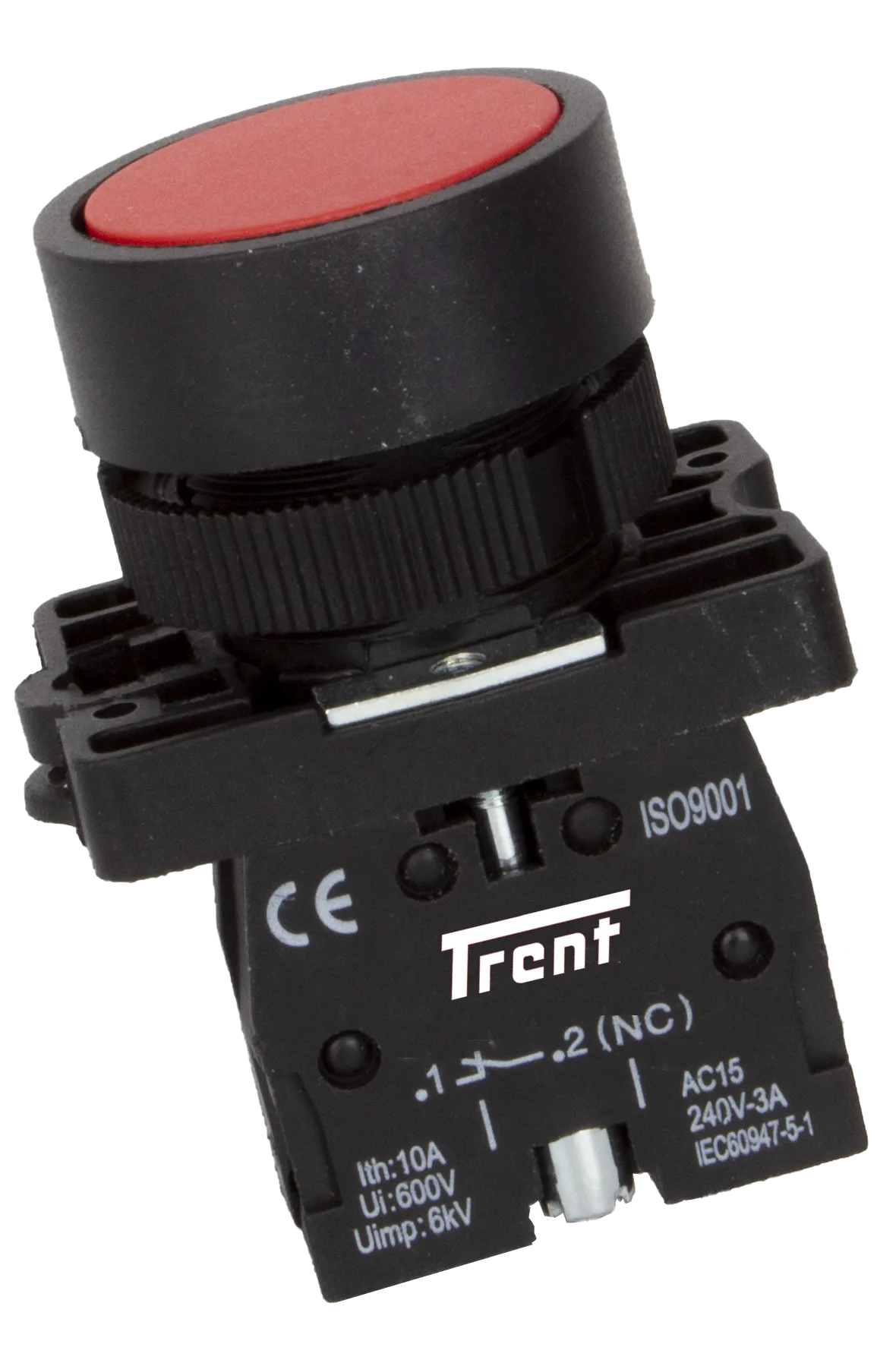 TRB-22D-R-240, 22mm Pushbutton Momentary RED 240VAC, Plastic, IEC60947-5-1