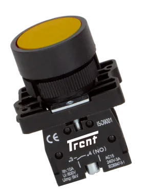 TRB-22D-Y-240, 22mm Pushbutton Momentary AMBER 240VAC, Plastic, IEC60947-5-1