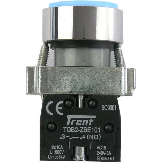 TRBM-22D-B-240, 22mm Pushbutton Momentary BLUE 240VAC, Metal Body, IEC60947-5-1