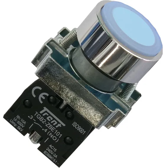 TRBM-22D-B-240, 22mm Pushbutton Momentary BLUE 240VAC, Metal Body, IEC60947-5-1