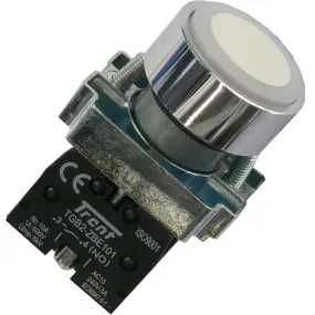 TRBM-22D-W-240, 22mm Pushbutton Momentary WHITE 240VAC, Metal Body, IEC60947-5-1