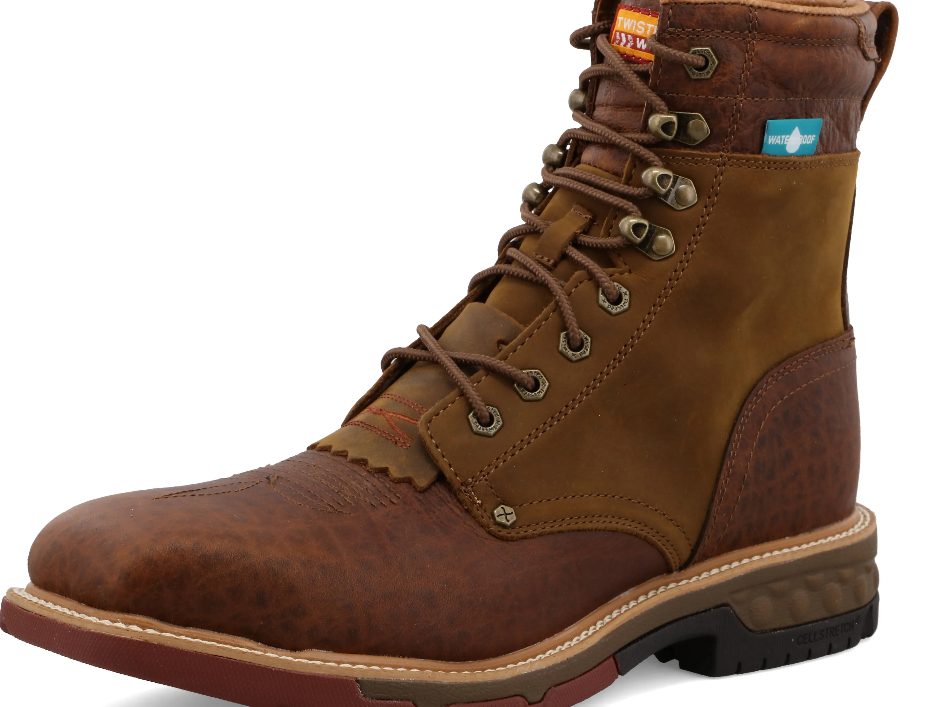 TWISTED X MEN'S (MXALW01) 8" WATERPROOF SQUARE ALLOY TOE LACE-UP SAFETY TOE WORK BOOT W/SADDLE - Brown