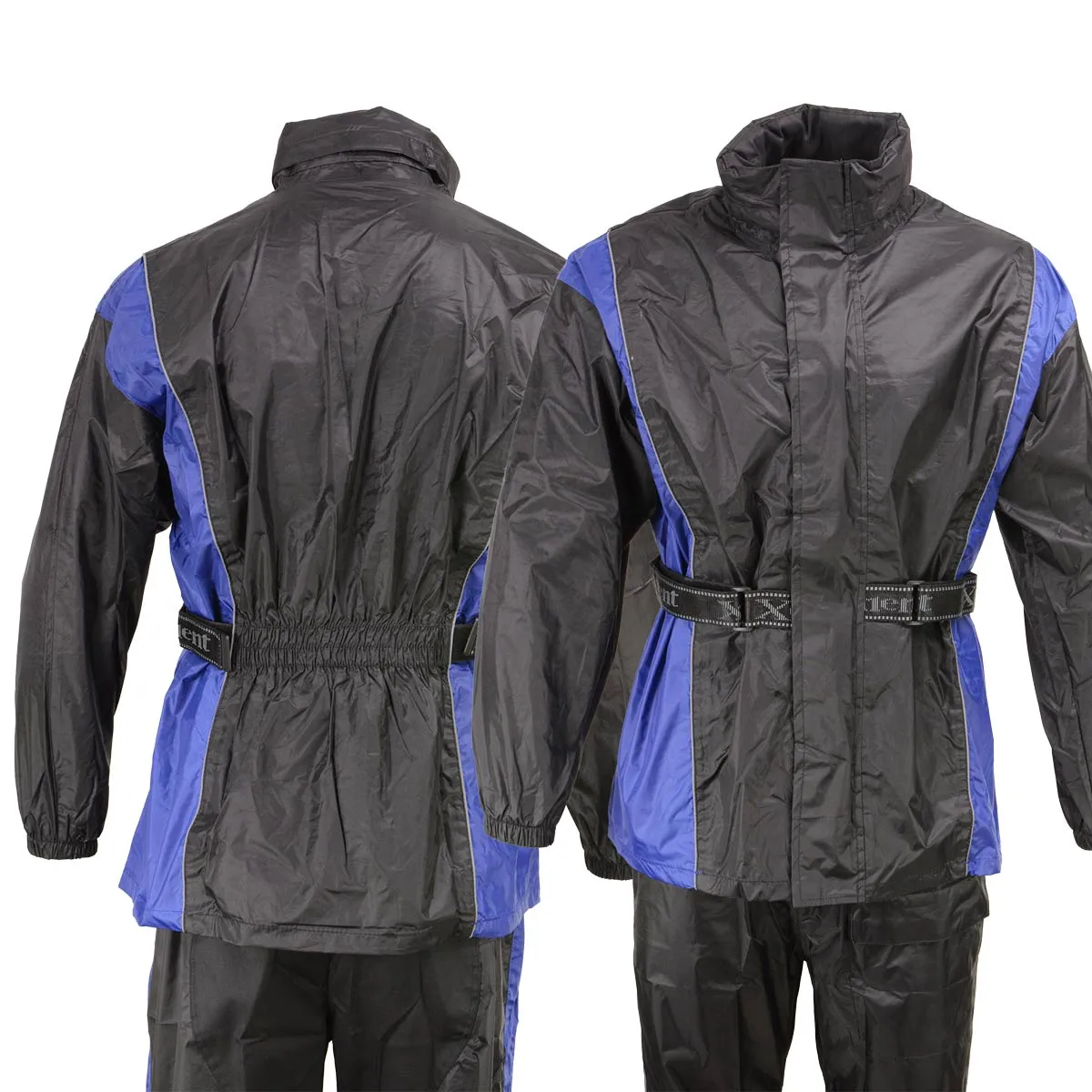 Xelement RN4768 Men's Black and Blue 2-Piece Motorcycle Rain Suit with